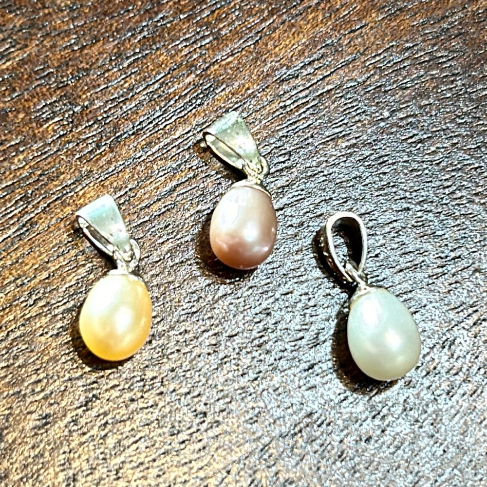 Set of 3 Pearl and Silver Pendants